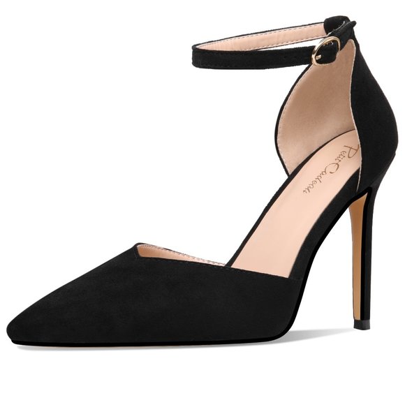 Petit Cadeau Shoes - Petit Cadeau Carolyn - 4" High Heels with ankle straps. Suede Black Size 9